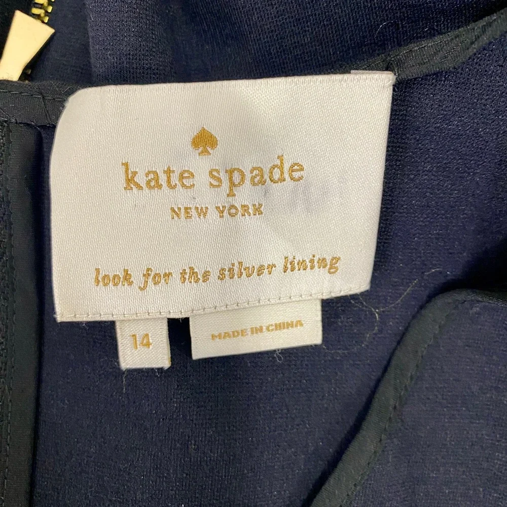 Kate‎ Spade New York Black Ponte A-Line V-Neck Dress Size 14